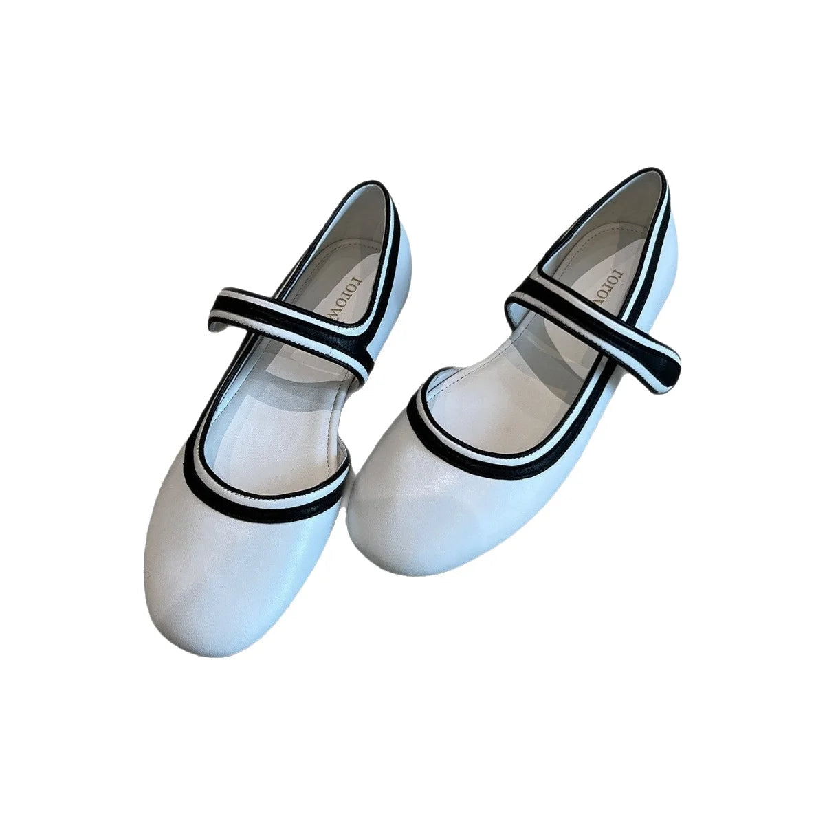 AIERTU  -  French Style Flat Bottom round Head Pearl Embellished Mary Jane Shoes Women's Slip-On Shoes with Magic Tape Spring New Arrival Aiertu
