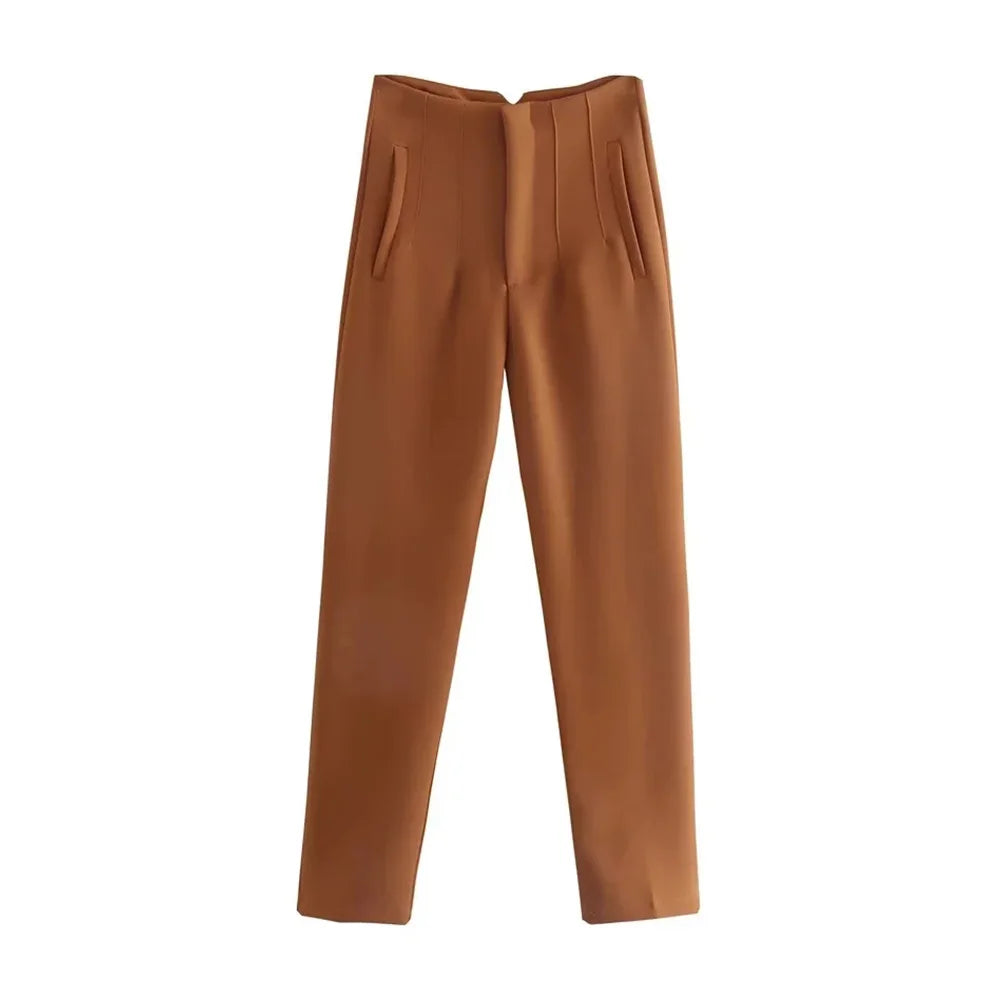 Aiertu Women Fashion With Pockets Casual Basic Solid Pants Vintage High Waist Zipper Fly Female Ankle Trousers Pantalones Mujer aiertu