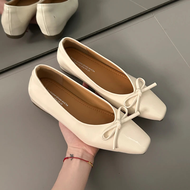 AIERTU  -  Bowtie Flat Shoes Women Ballerinas Square Toe Slip on Ballet Flats Lazy Loafers Moccasins Ladies Casual Comfort Shoes Aiertu