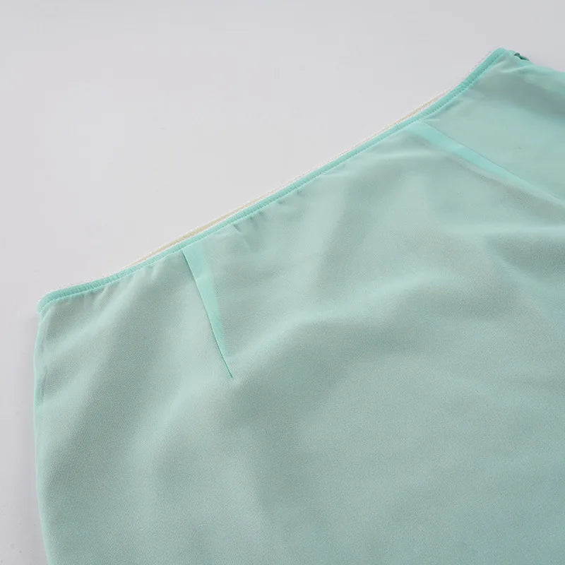 AIERTU  -  Women Y2K Mesh Midi Skirt Low Waist Ruffle Hem Slim Fit Solid Color Sheer Mid‑Calf Skirt Casual Streetwear Holiday Party Summer Aiertu