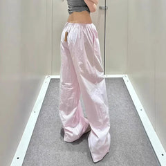AIERTU  -  New Ins Korean Style Pink Striped Wide Leg Pants Women High Waist Loose Plus Size Casual Long Pants Summer Lounge Trousers Aiertu