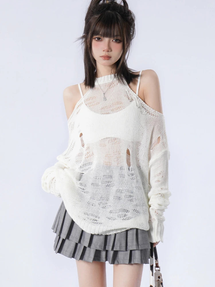 Aiertu Grunge Loose Women Sweaters Y2k Aesthetic Hollow Out Thin Pullovers 2024 Spring Long Sleeve Fashion Casual Kniited Tops Sexy Aiertu