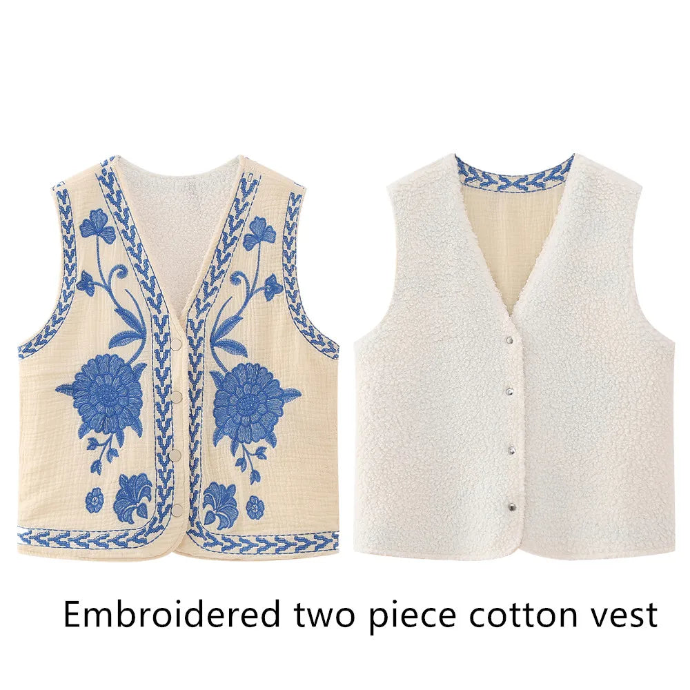 Aiertu Women Vintage Floral Embroidered Open WaistCoat Ladies National Style Vest Jacket Outfits Casual Vacation Crop Top Aiertu