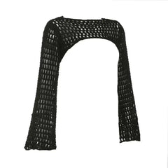 Aiertu Women Y2k Crochet Knit Hollow Out Crop Top Long Flared Sleeve Shrug Sweater Mesh Cover Ups Cardigan Streetwear Pullover Women Aiertu