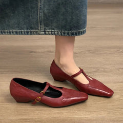AIERTU  -  Women's Retro Chic T-Strap Mary Janes Square Toe Versatile Block Heel Low Heel Women Pumps Aiertu