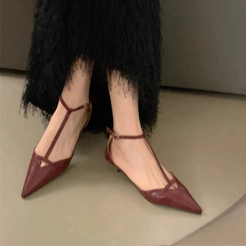 Spring New Women Sandal Fashion Pointed Toe Shallow Ladies Elegant Slingback Shoes Thin Low Heel Outdoor Dress Pumps Aiertu