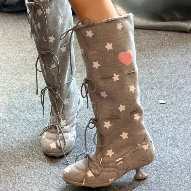 AIERTU  -  Fashion Women Shoes Sweet Style Round Head High Heeled Boots for Woman Exquisite Lace Knee High Boots Designer Shoes Botas Mujer Aiertu