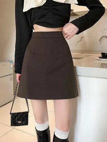 Aiertu DRESS TO IMPRESS Summer Mini Skirts Women Faldas A-line Solid Hot Soft Simple Stylish High Waist Office Ladies All-match Retro Trendy Minimalist aiertu