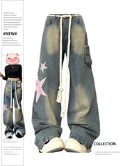 Aiertu Women Baggy Star Jeans Vintage Harajuku Oversize High Waist Denim Trouser Emo 2000s Y2k 90s Aesthetic Wide Pants Trashy Clothes Aiertu