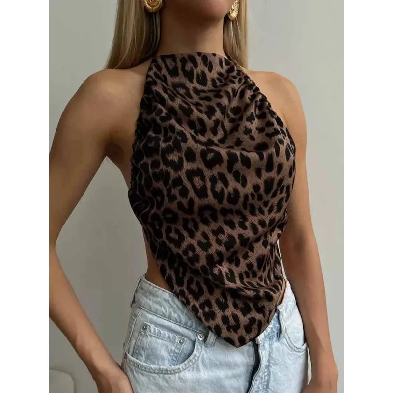 AIERTU  -  Satin Y2k Women Halter Vest Irregular Sexy Backless Lace Up Slip Tank Top Hot Girl Sleeveless Slim Fit Club Party Ruched Camis Aiertu