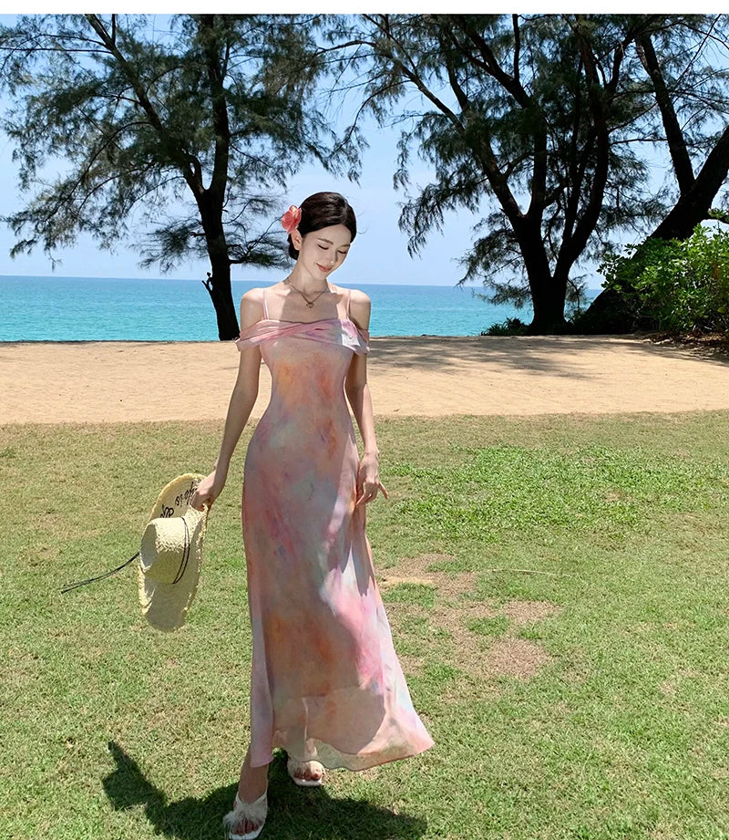 Aiertu Summer Women Fashion Elegant Casual Midi Dress Spaghetti Strap Vintage Beach Holiday Party Vestidos Female Clothes Robe New Aiertu