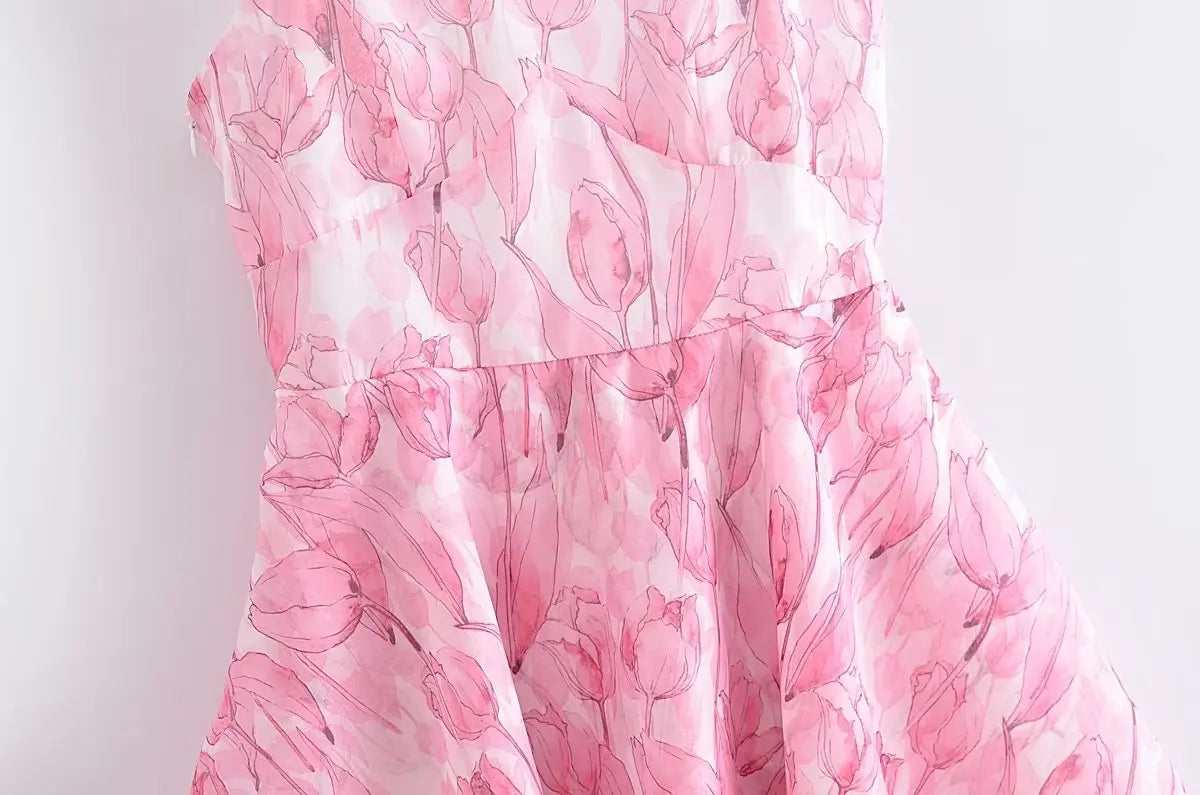 Aiertu Sweet Women Pink Floral Print Sexy Sling Mini Dress Sleeveless Female A-line Mini Summer Dresses Holiday Robe Aiertu