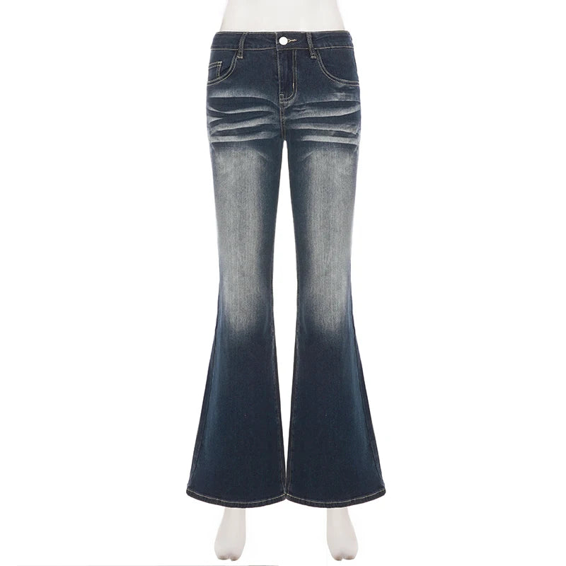 AIERTU  - Women Low Waist Washed Gradient Flare Jeans Vintage Faded Bootcut Denim Pants Slim Fit Y2K Streetwear Trousers Strecth Bottoms Aiertu