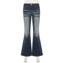 AIERTU  - Women Low Waist Washed Gradient Flare Jeans Vintage Faded Bootcut Denim Pants Slim Fit Y2K Streetwear Trousers Strecth Bottoms Aiertu