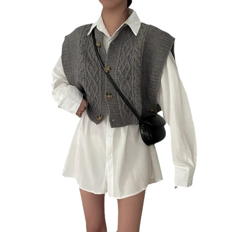 AIERTU  -  Button-knitted Cardigan Vest Women's Women's Soft Waxy Gentle Wind Sweater Vest Women Aiertu