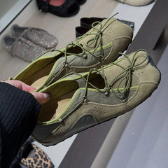 AIERTU  -  Size 35-40 Women's Square Toe Suede Flats Sneakers Lace Up Patchwork Anti-Slip Sole Outdoor Casual Sneaker Shoes Aiertu