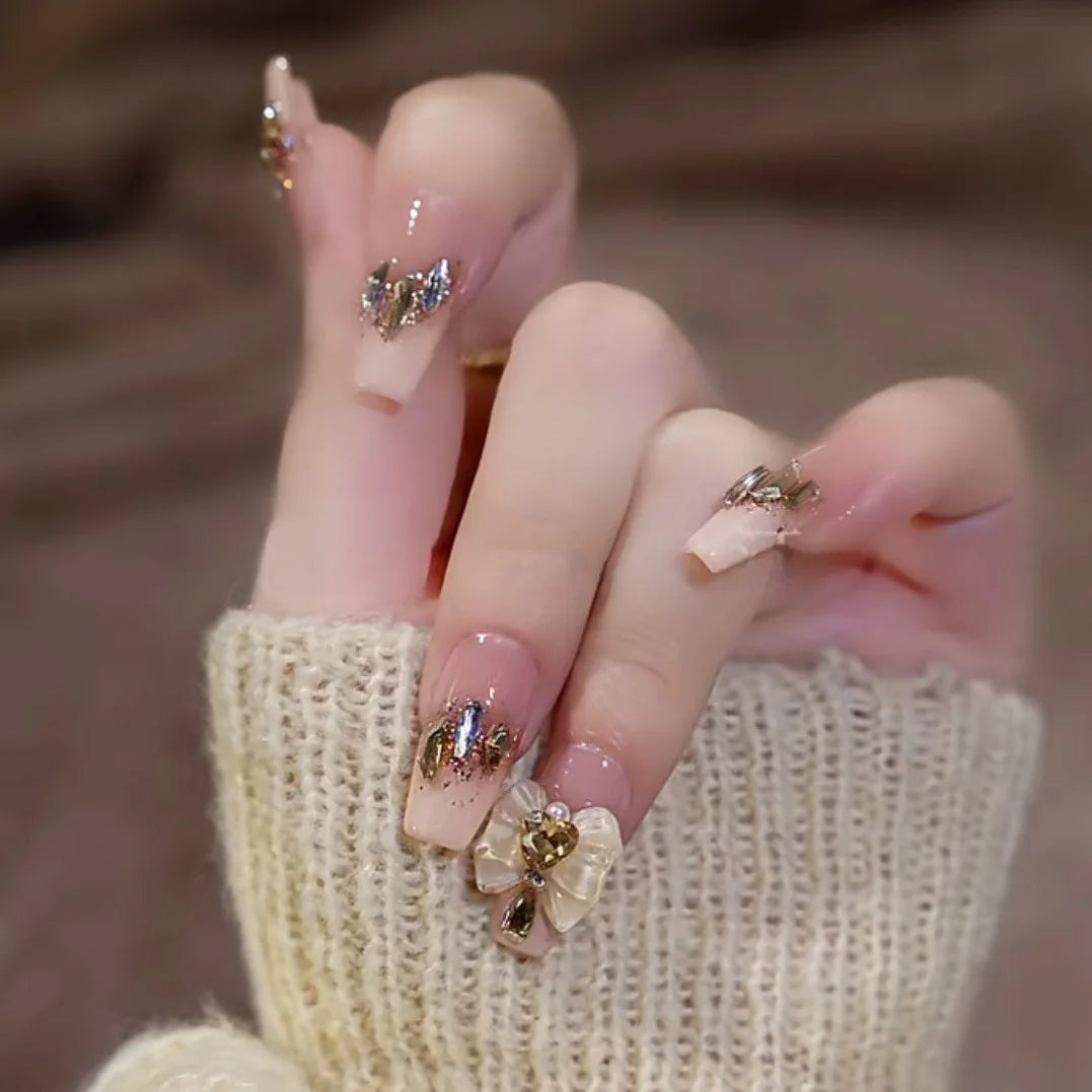 Aiertu 24Pcs Valentine Nails Press on Love Y2k Acrylic Nails Sparkle Butterfly French Cat Eye Almond Full Cover Stick on False Nail Tip Aiertu