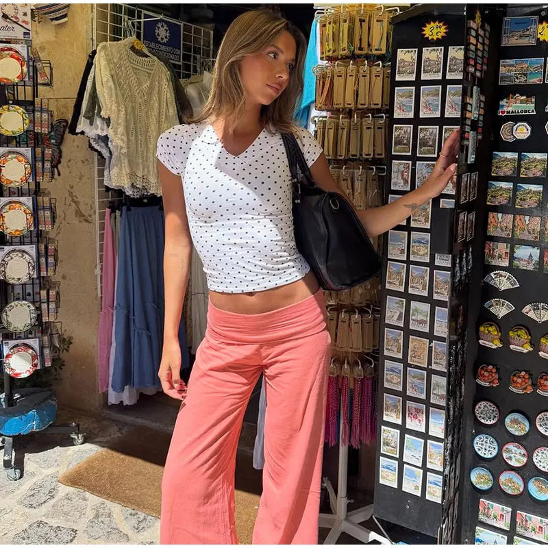 AIERTU  -  Casual Fold Solid Women's Pants Loose Elastic Waist Wide Leg Pleated Female Trousers Summer Lady Chic All-match Trouser New Aiertu