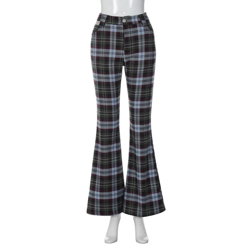 Aiertu 2024 Harajuku Vintage Plaid Print Trousers 90s Korean Fashion Streetwear High Waist Women Pants Y2k Grunge Aesthetic Flare Pants Aiertu