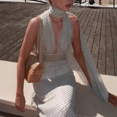 AIERTU  -  Spring and Summer New Halter Polka Dot Neck Temperament Long Dress Banquet Fashion Dress Aiertu