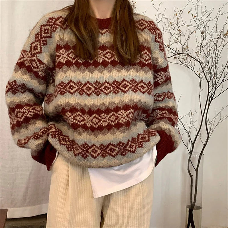 AIERTU  -  Lazy Style Sweater Womens Autumn Winter New Style Korean Fashion Loose Slim Fit Pullover Crew Neck Knitted Top Womens Aiertu