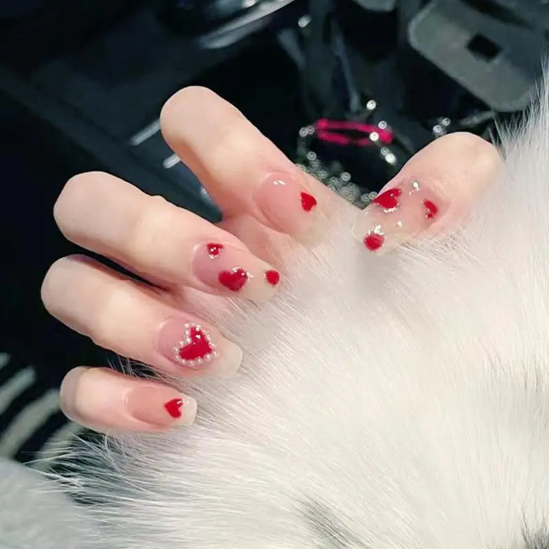 Aiertu 24Pcs Valentine Nails Press on Love Y2k Acrylic Nails Sparkle Butterfly French Cat Eye Almond Full Cover Stick on False Nail Tip Aiertu