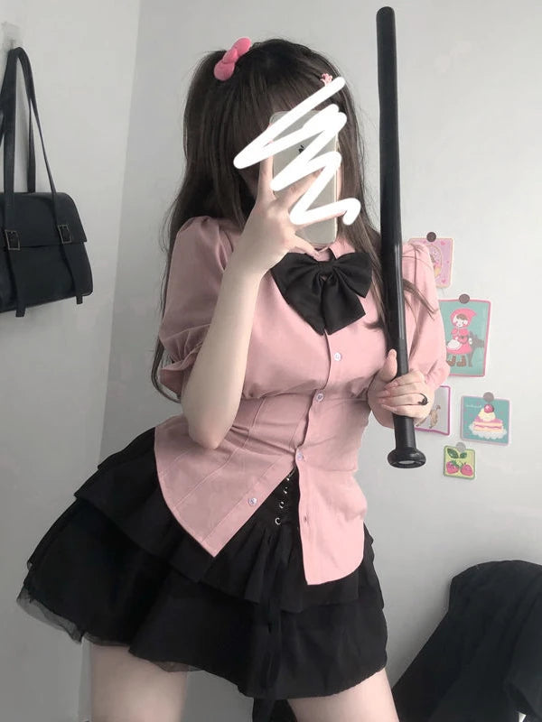 Aiertu Sexy White Blouses Women Korean Fashion Shirt Chic Harajuku Preppy Elegant Female Japanese Casual JK Slim Y2k Blusas Cute Tops Aiertu