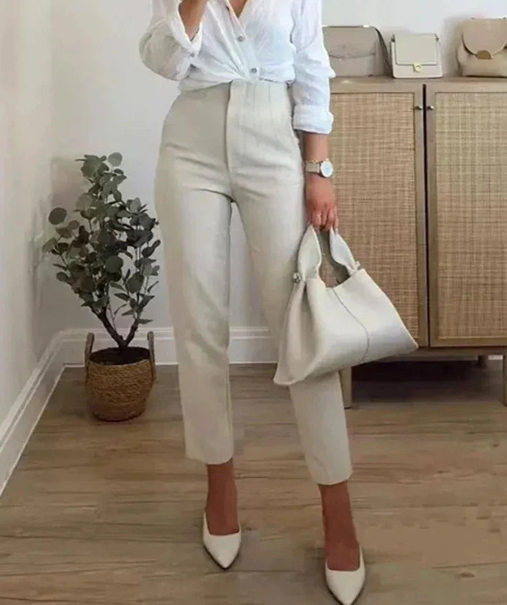 Aiertu Women Fashion With Pockets Casual Basic Solid Pants Vintage High Waist Zipper Fly Female Ankle Trousers Pantalones Mujer aiertu