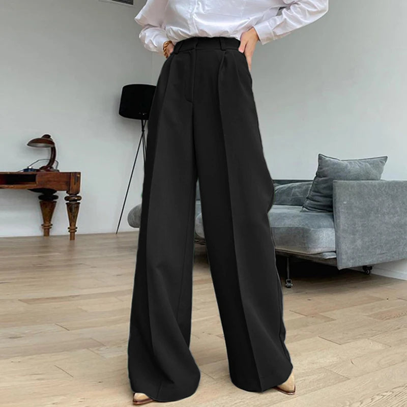 Aiertu Women Wide Leg Pants 2024 Spring Elegant Office Lady Casual Fashion Pantalones High Waist Commuting Solid Color Trousers Aiertu