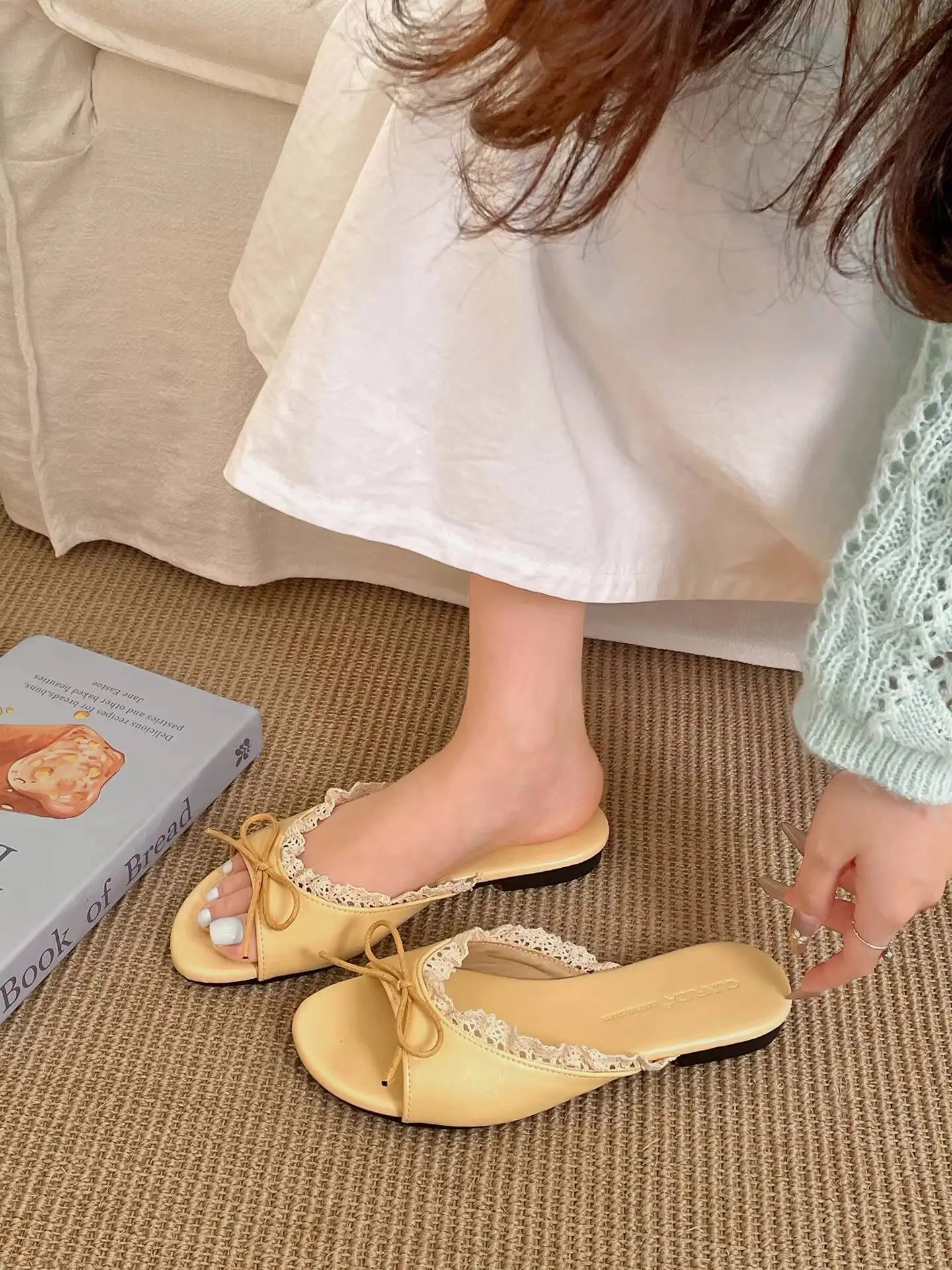 AIERTU  -  New Summer Women's French Fairy Style Slide Sandals Bowknot Non Slip Flat Slippers Casual Outdoor Beach Dress Shoes Aiertu