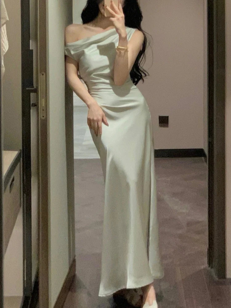 Aiertu Vintage Elegant Evening Party Dresses Women Summer Solid Fashion Korean Y2k Design Dress Female Irregular Slim Casual Clothing Aiertu