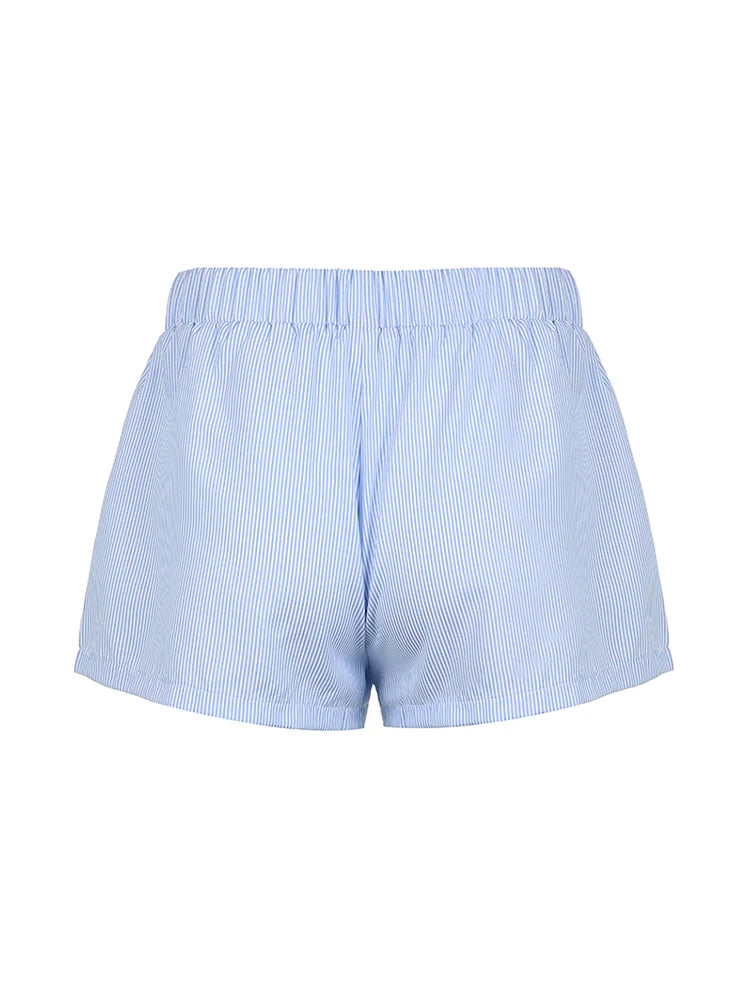 Aiertu Casual Loose Stripe Button Details Summer Shorts Women Vacation Beach Outfits Aiertu
