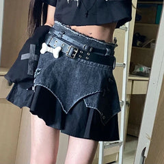Aiertu Japanese Style Lolita Denim Skirt Gothic Women Harajuku Y2k Patchwork High Waist Mini Skirts Punk E Girl Irregular Sexy Skirts Aiertu