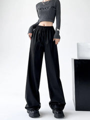 Aiertu Black Wide PU Leather Pants Women Autumn Vintage Elastic High Waist Y2K Harajuku Baggy Straight Trousers Aiertu