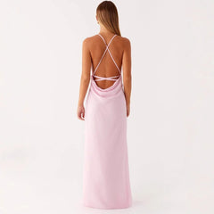 AIERTU  -  Women'S Summer Pink Slim Suspenders Straps Rose Appqulie Sleeveless Dress V-Neck  Flowers Split Ruffles Maxi Dress Elegant Party Aiertu