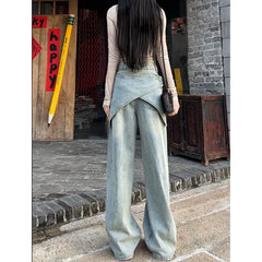 Aiertu Women's Blue Baggy Y2k Jeans Vintage 90s Aesthetic Patchwork Cowboy Pants Harajuku Denim Trouser Streetwear 2000s Trashy Clothes Aiertu