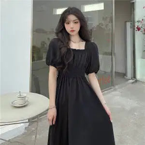 Aiertu Vintage Black Dress Women French Elegant Square Collar Long Sleeve Midi Dress Autumn Ladies Retro Clothes Chic Korean Aiertu