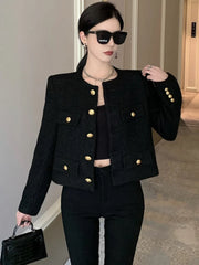 Aiertu Fall Winter French Vintage Small Fragrant Tweed Jacket Coat Women Elegant Casual Woolen Short Coats Streetwear Outwear Crop Top Aiertu