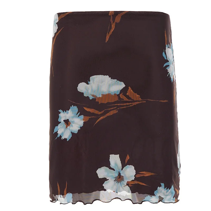 AIERTU  -  Straight Netting Skirt Vintage Floral Print Double Bodycon Midi Dress Elegant Versatile Spring Summer Ladies Party Casual Wear Aiertu