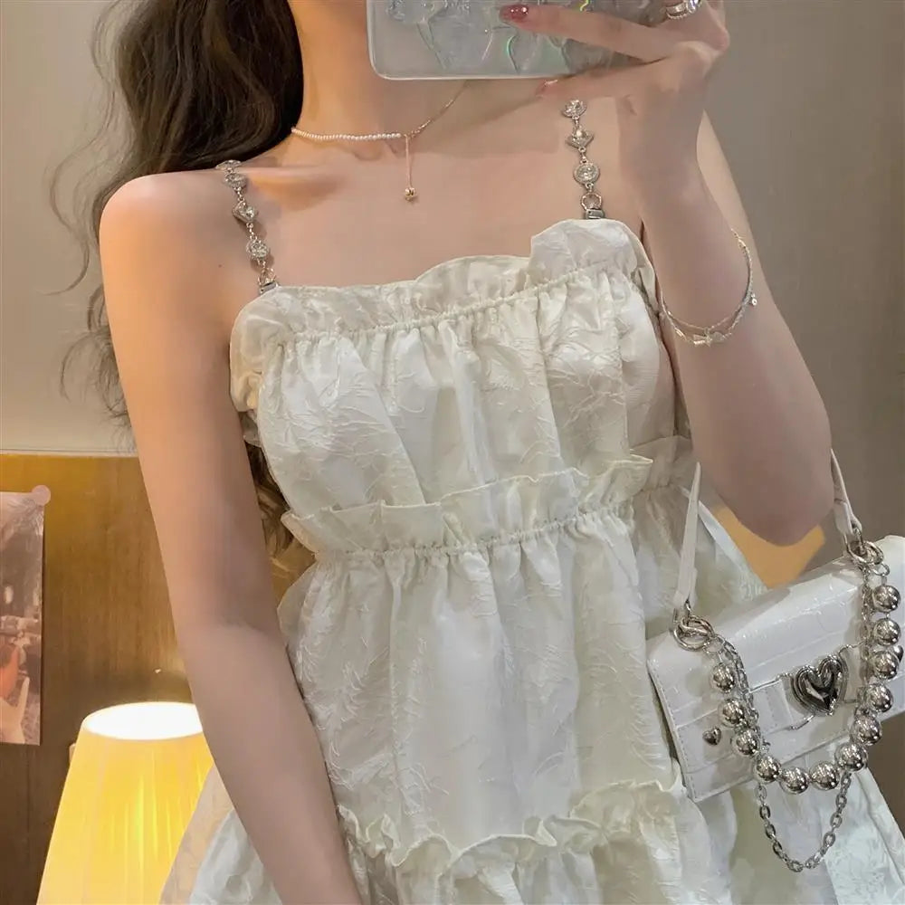 Aiertu DRESS TO IMPRESS Sleeveless Dress Women A-line Mini Summer Sweet Breathable Students Ruffles Designed Chic Party French Style Princess Vestidos aiertu