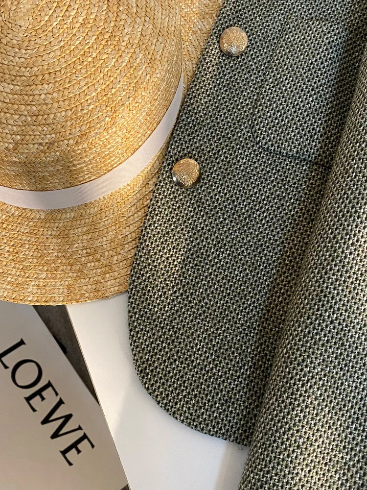 Aiertu  Spring Autumn Women's Suit New Single Breasted Small Fragrance Green Suit Jacket Lady Blazer All-match Casual Coat Tops Aiertu