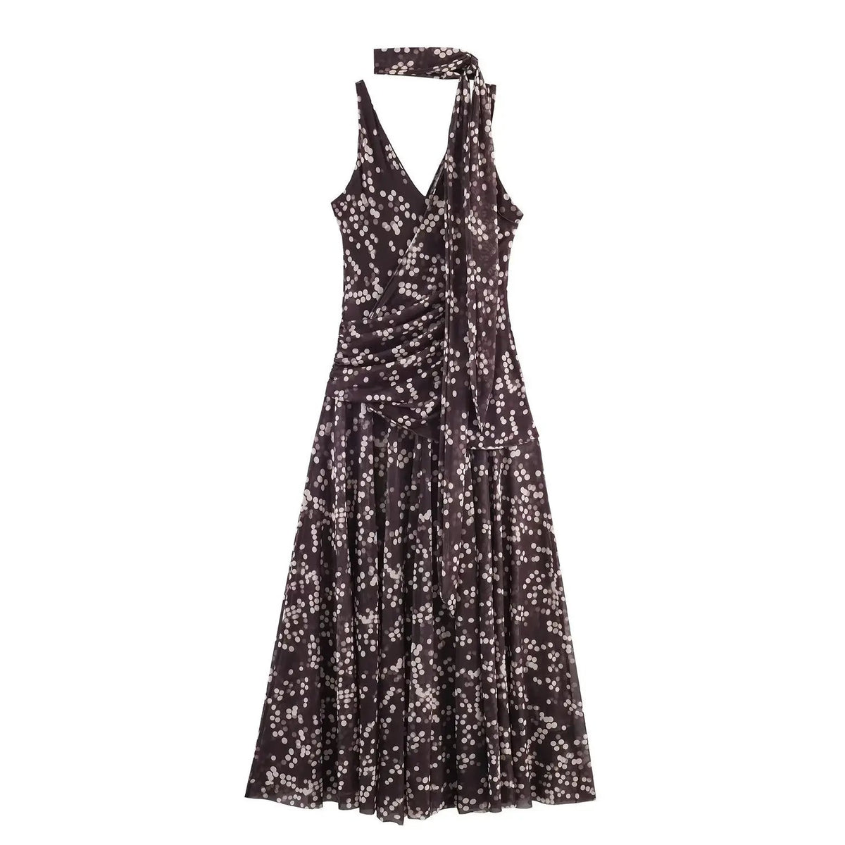 AIERTU  -  New Summer Polka Dot Chiffon Dress Women Sexy V-Neck Sleeveless Scarf Collar Midi Vestidos Elegant Retro Party Prom Sun Dress Aiertu