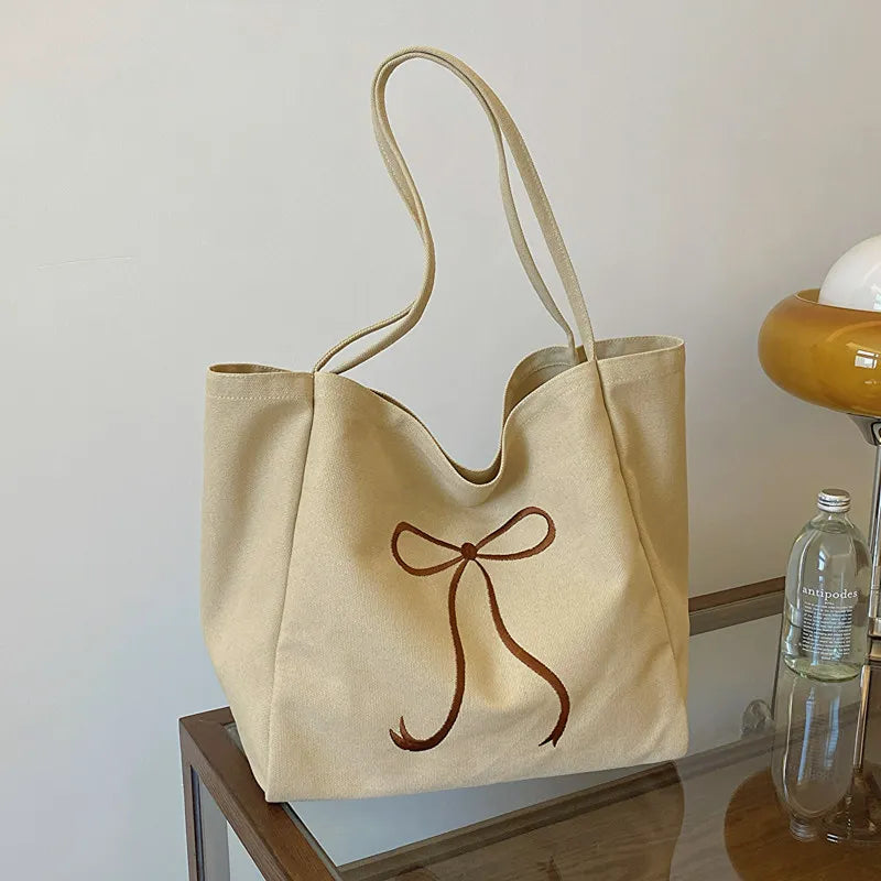 AIERTU  -  Korean Butterfly Bow Large Capacity Canvas Bag for Women New Fashionable Summer Student Class Commuting Tote Bags Aiertu