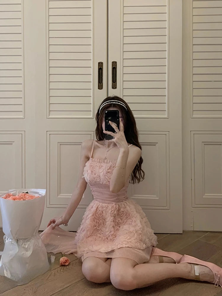Aiertu Pink Sweet Y2k Mini Dress women SummerCasual Elegant Sleeveless Short Party Dress Slim One Piece Dress Korean Fashion Chic Aiertu