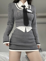Aiertu Korean Style Fashion 3 Piece Set Women Knitted Kawaii Sweet Mini Skirt Suit Female Long Sleeve Vintage Sexy Clothing Autumn Aiertu