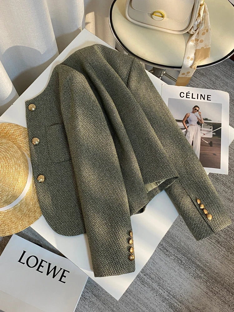 Aiertu  Spring Autumn Women's Suit New Single Breasted Small Fragrance Green Suit Jacket Lady Blazer All-match Casual Coat Tops Aiertu