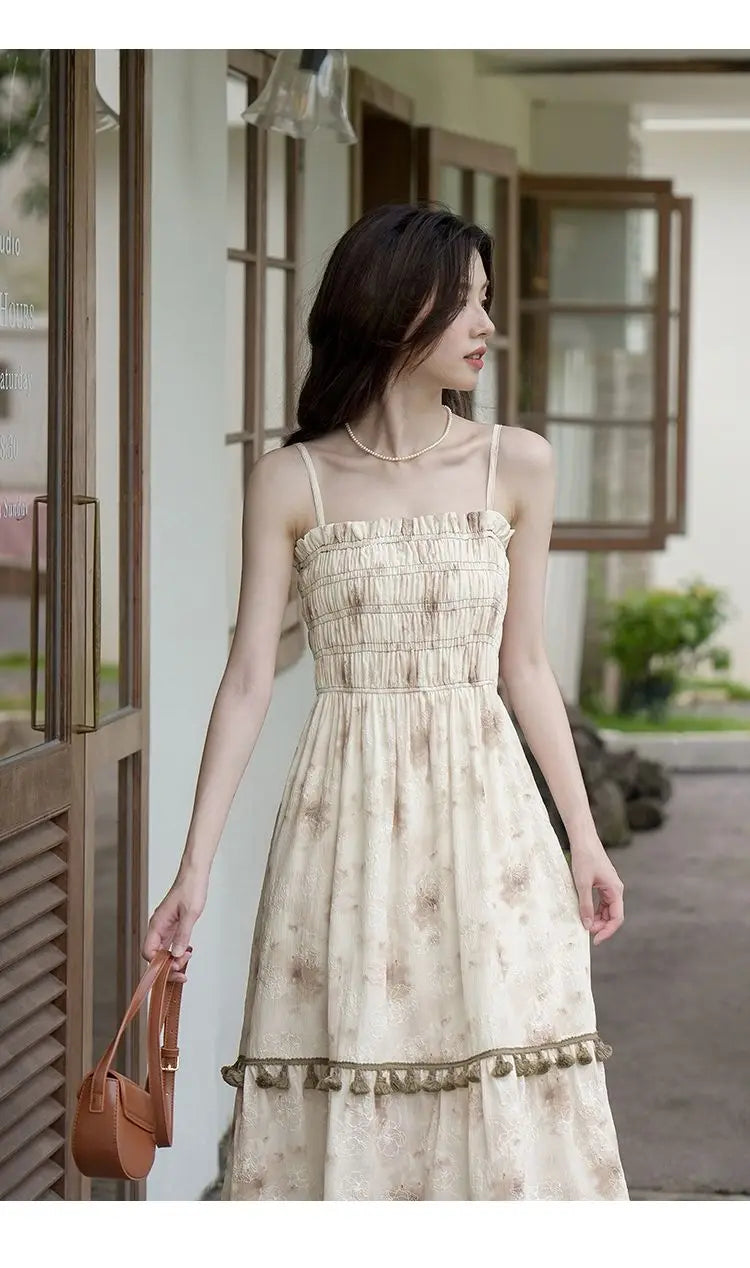 Aiertu 2024 Autumn Vintage Elegant Slip Dress Women Casual Fashion Korean Style Floral Dress Female Beach Evening Party Vacation Dress Aiertu
