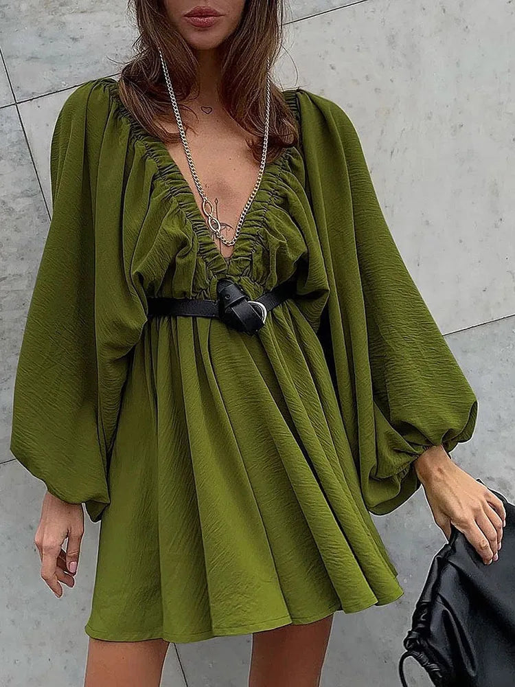 Aiertu Summer 11 Candy Color Long Sleeve Dresses Women Tourism vacation Deep V Neck Women Summer Boho Dresses Aiertu