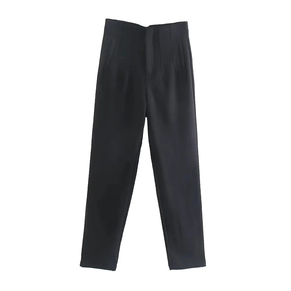 Aiertu Women Fashion With Pockets Casual Basic Solid Pants Vintage High Waist Zipper Fly Female Ankle Trousers Pantalones Mujer aiertu