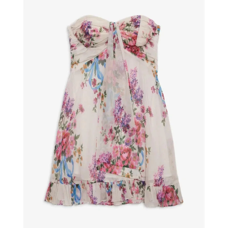 AIERTU  -  New Sexy French Print Translucent Floral Tube Top A-shaped Dress Dress Aiertu